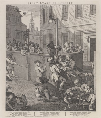 Die erste Stufe der Grausamkeit - Kinder quälen Tiere von William Hogarth